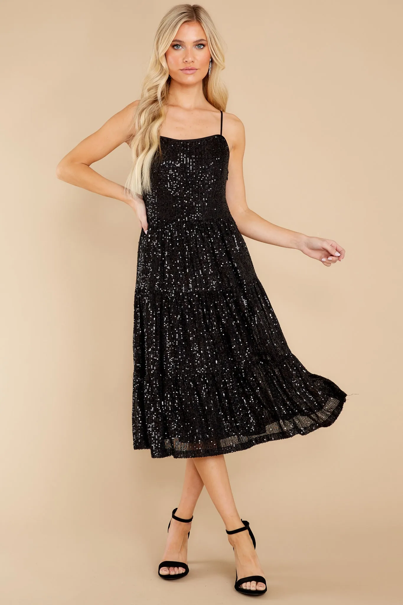 Timeless Favorite Black Sequin Midi Dress