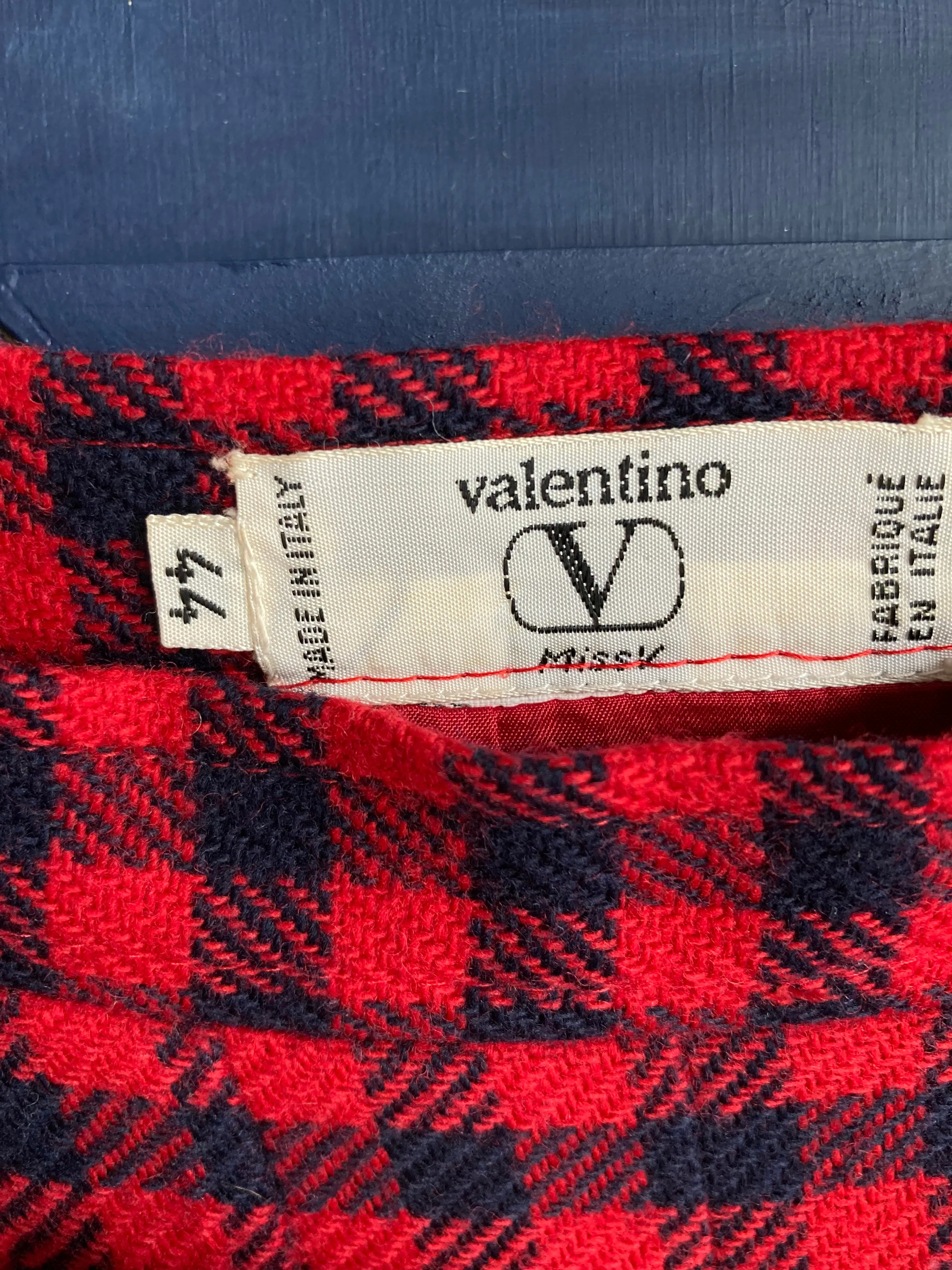 Valentino Wool Red And Navy Checked Skirt UK Size 12