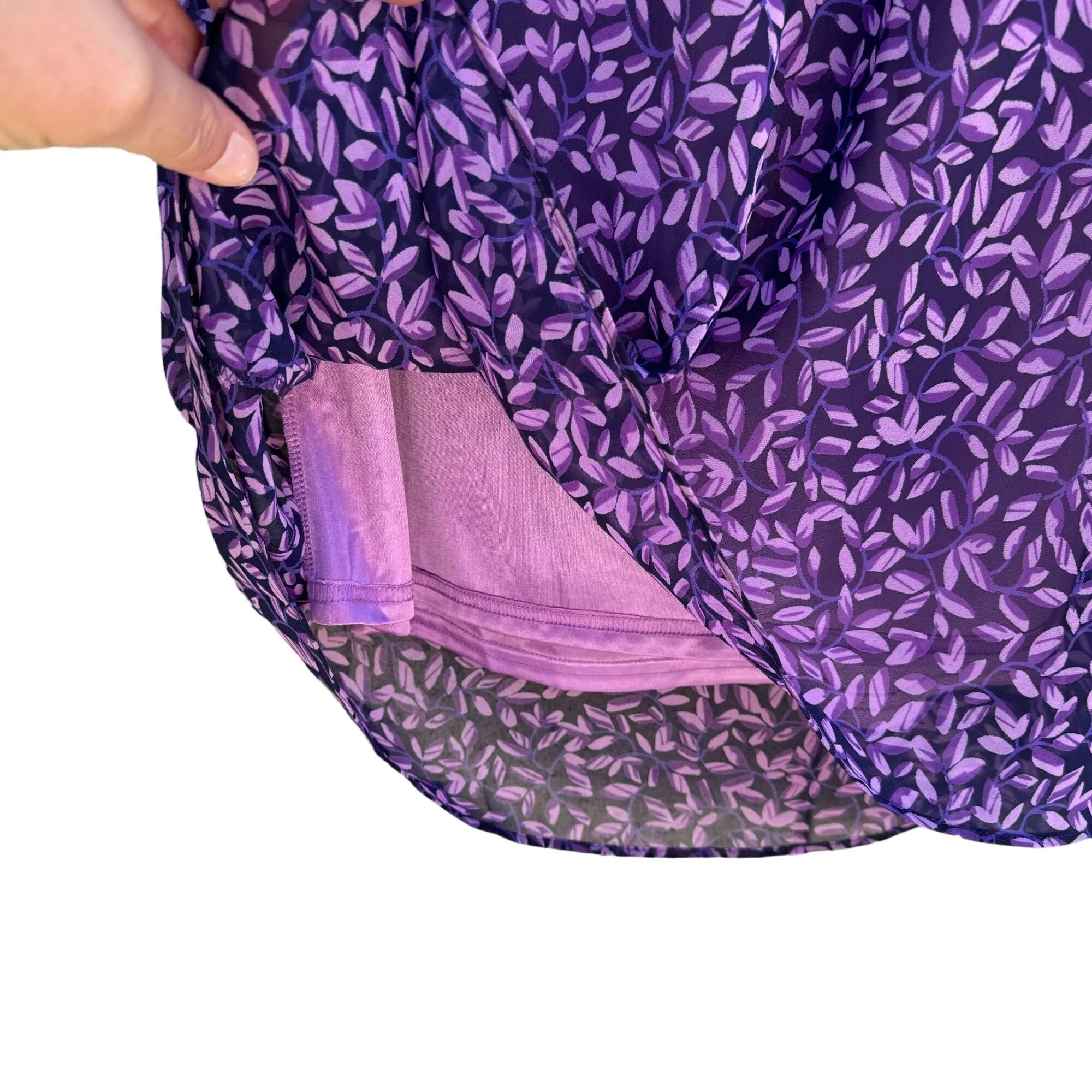 Venezia Jeans Vintage Women's Purple Floral Back Elastic Waist Lined Midi Skirt