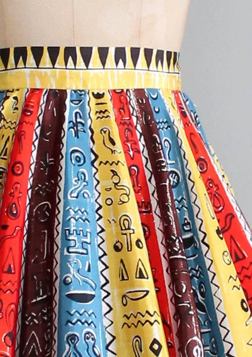 Vintage 1950s Egyptian Hieroglyphs Circle Skirt