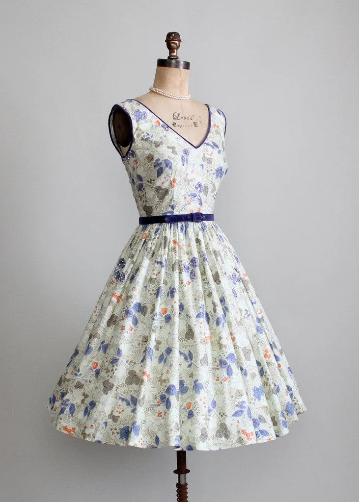 Vintage 1950s Sequins and Flowers Garden Party Dress