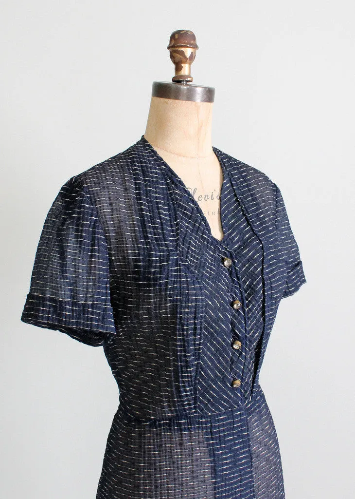 Vintage 1950s Sheer Navy and Gold Shimmer Day Dress