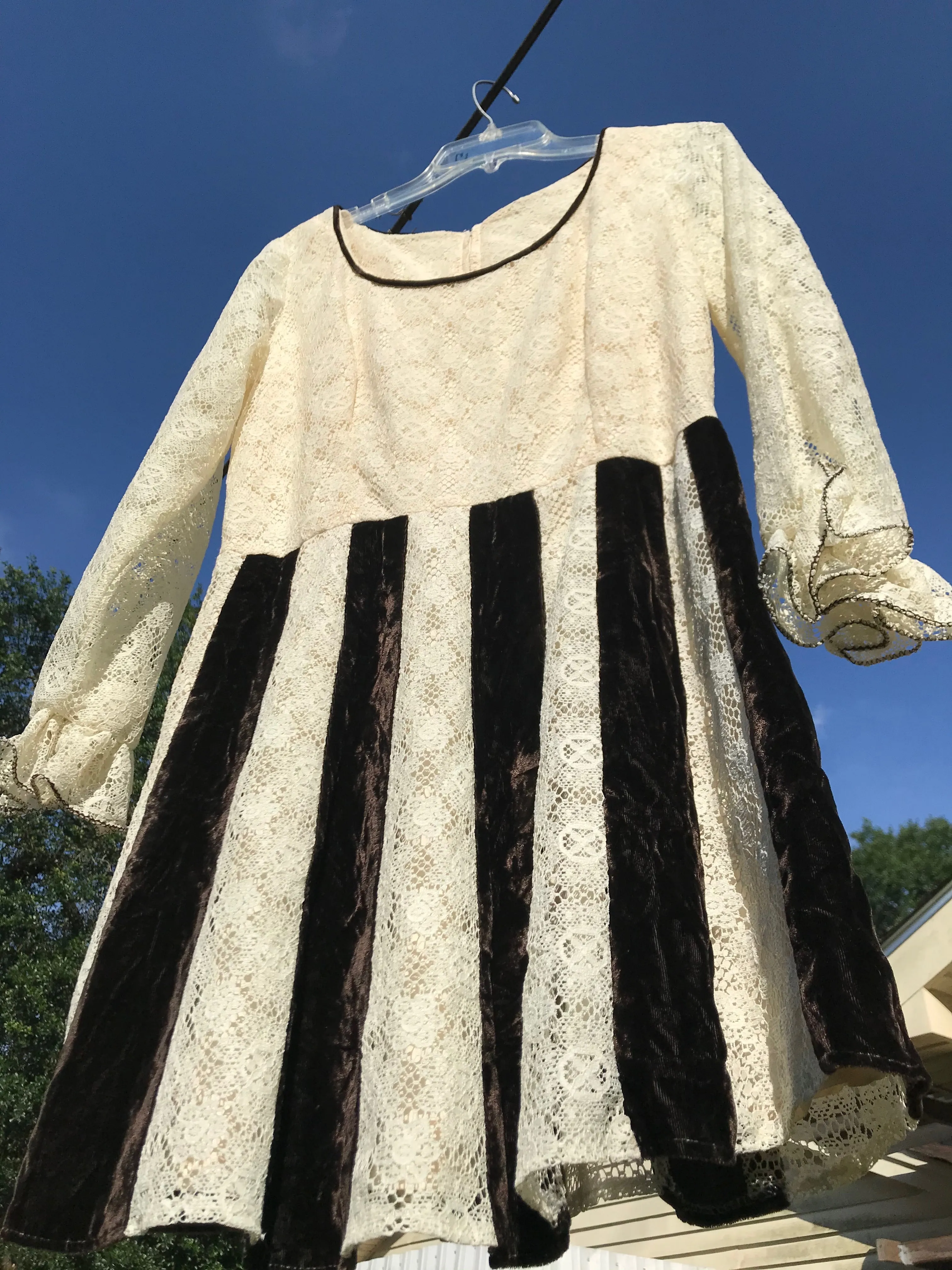 Vintage 70s | Hippie GoGo Mod Lace Prairie Dress Groovy Disco Mini Dress | L