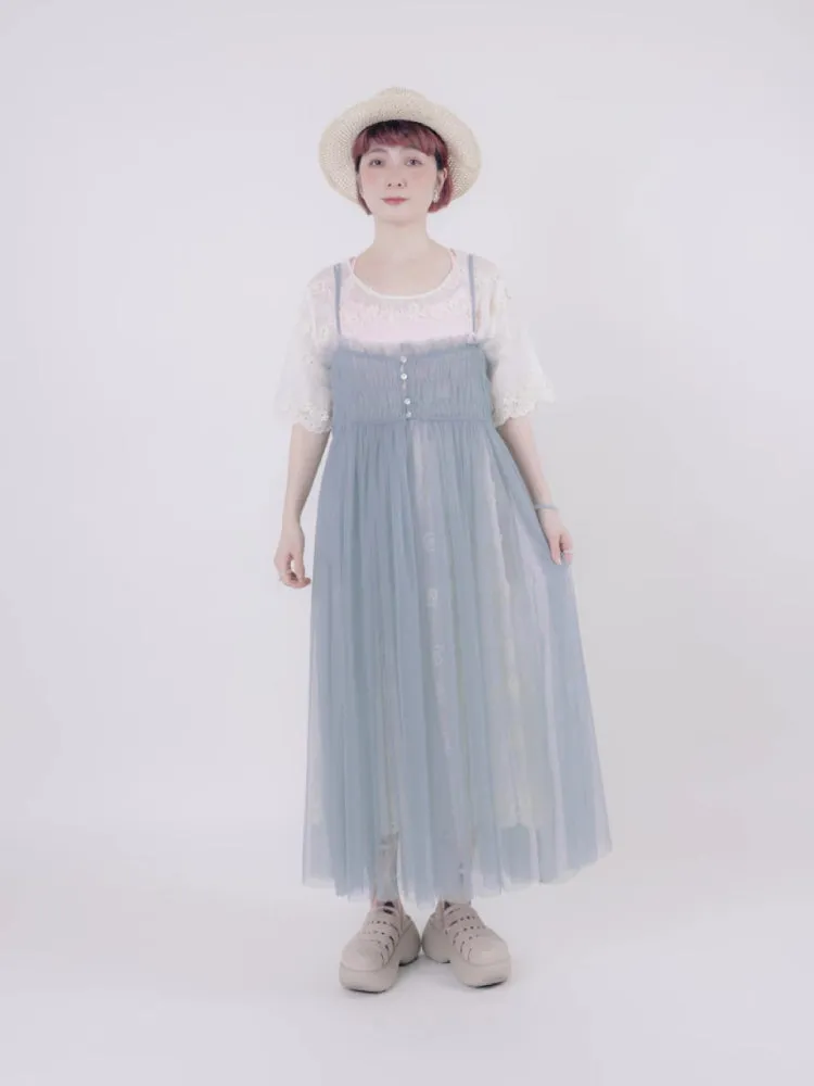 Vintage style suspender mesh skirt【s0000006891】