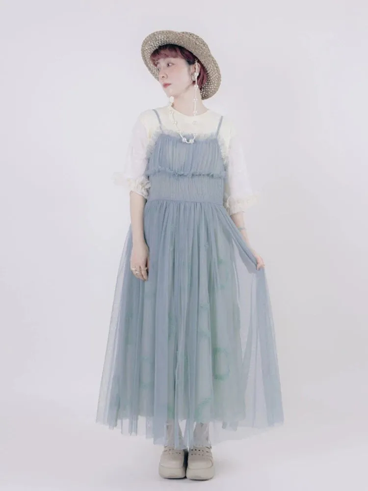 Vintage style suspender mesh skirt【s0000006891】