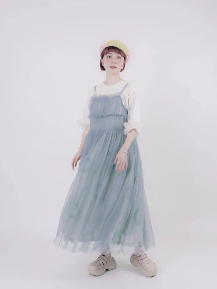 Vintage style suspender mesh skirt【s0000006891】