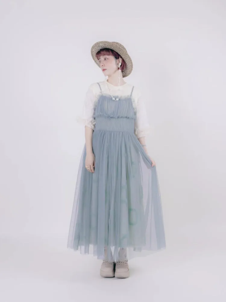 Vintage style suspender mesh skirt【s0000006891】